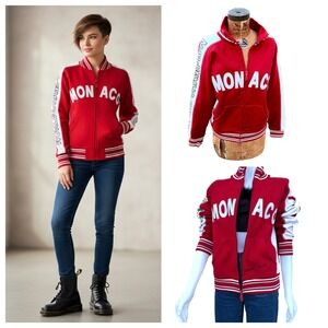 Monaco Grand Prix Red Bomber Jacket Women’s Large Preppy Varsity Letterman Y2K